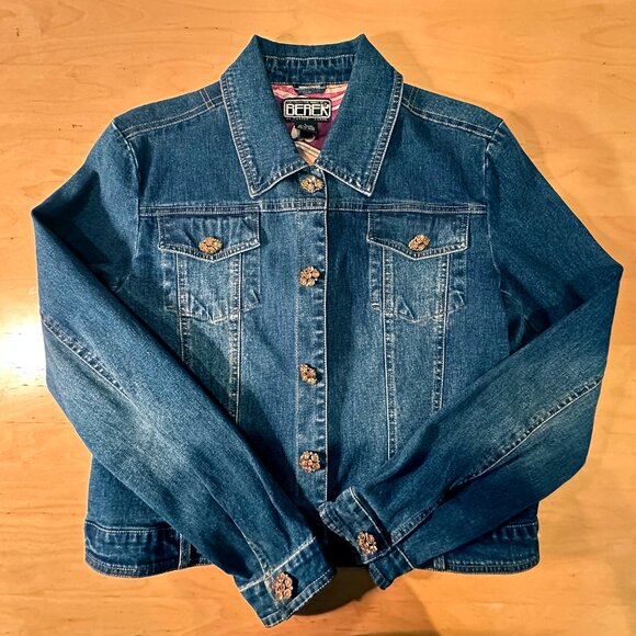 BEREK 2 by Takako Sakon Denim Jean Jacket—Crystal Buttons & Floral Lining Large - Picture 12 of 16